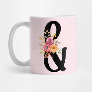 Ampersand "&" With Watercolor Floral Wreath Mug